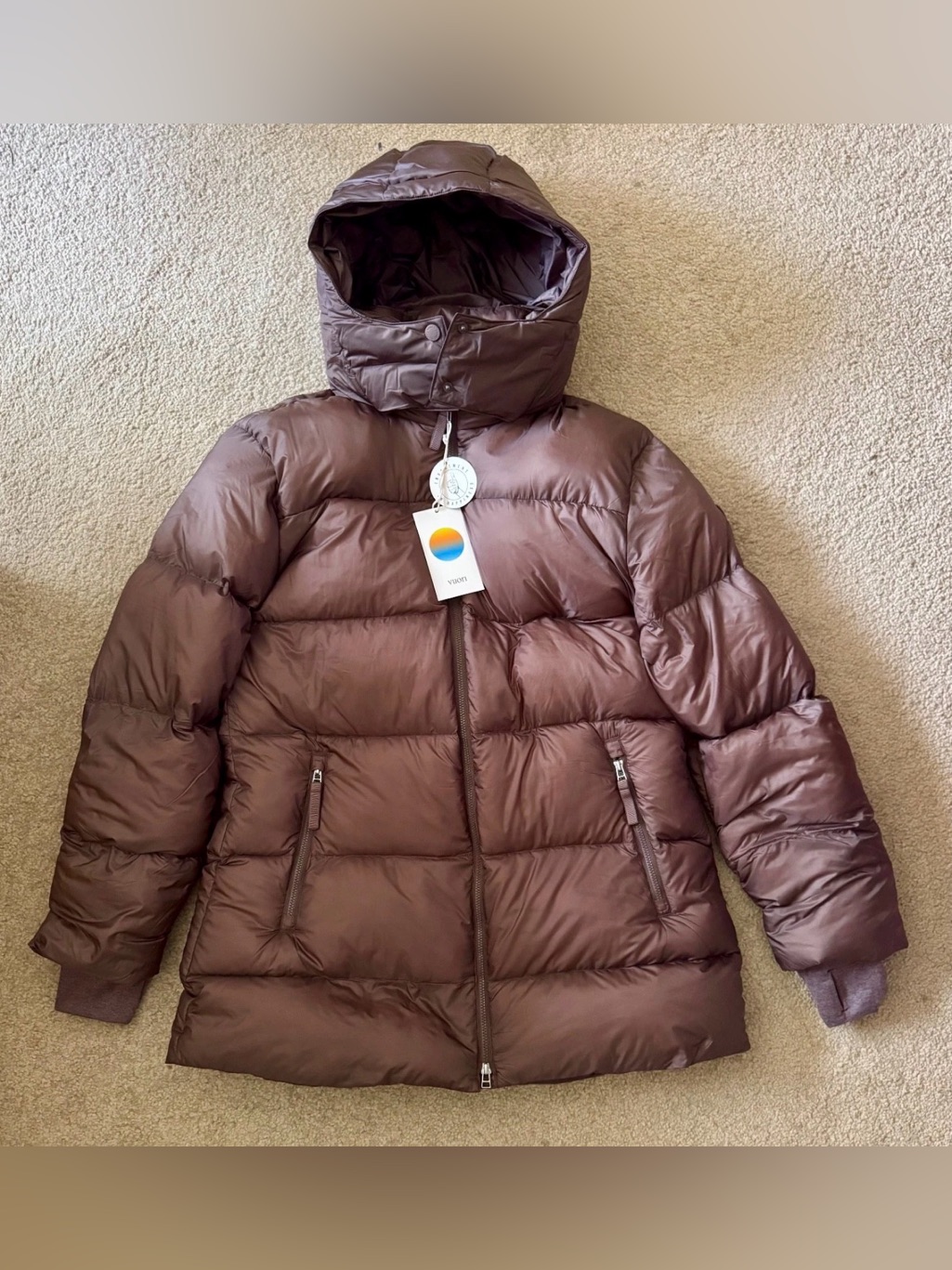 Nwt Vuori Vail Coordinate Long Down Jacket Coat * Huckleberry Brown * Small